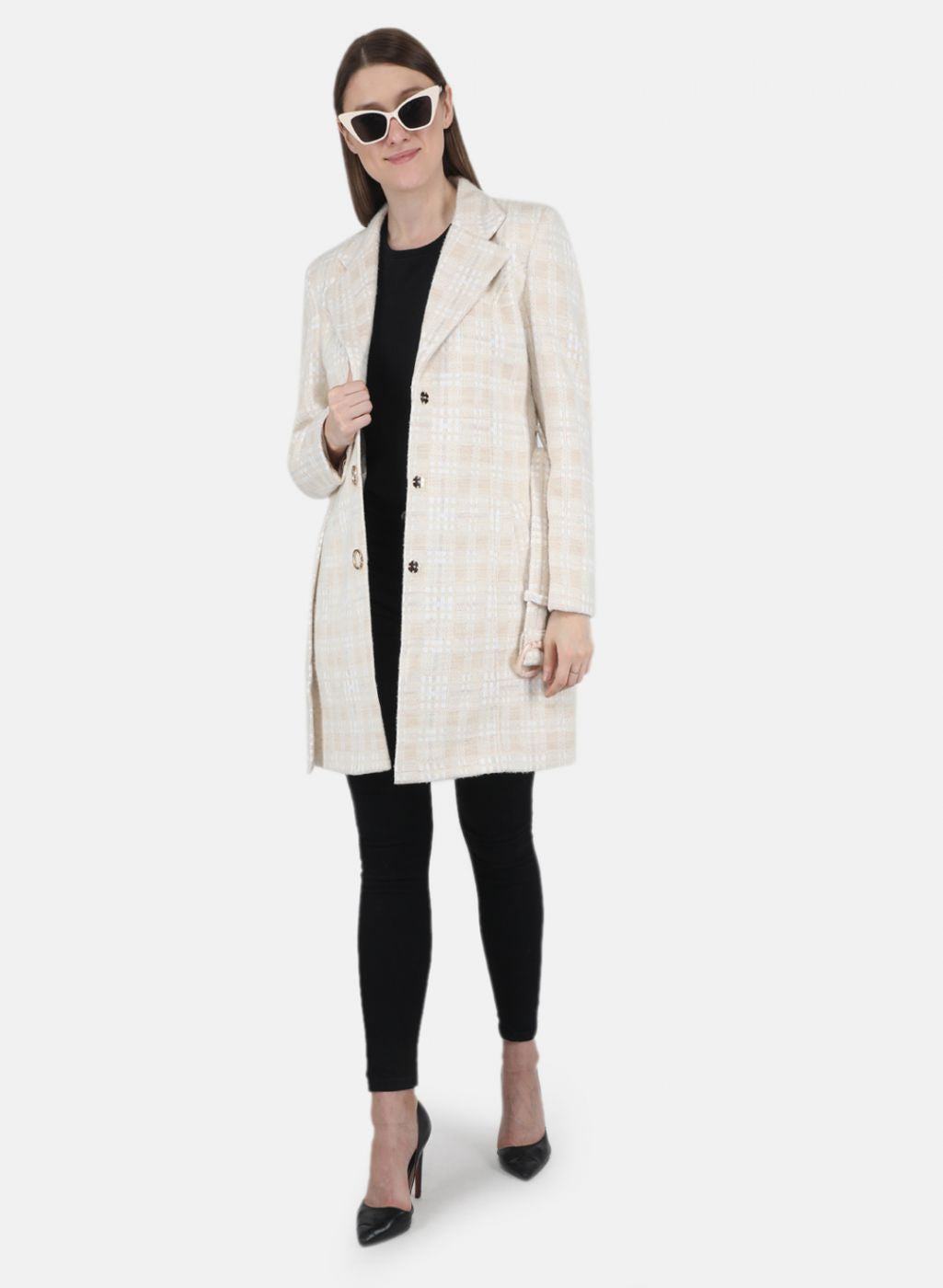 Women Beige Jaquard Coat