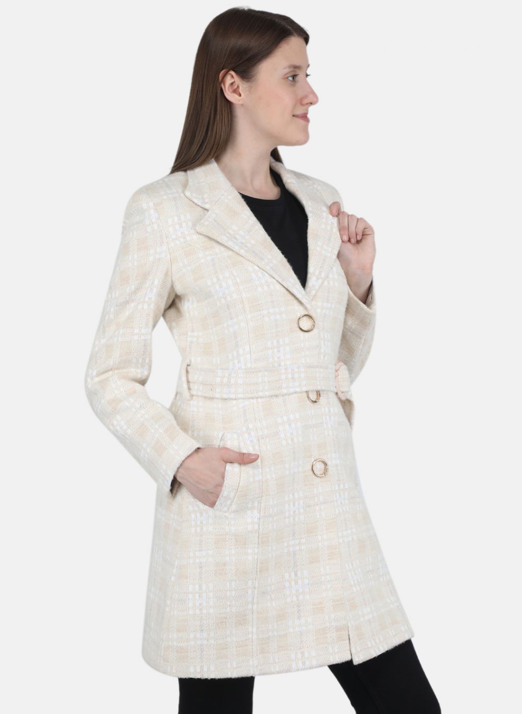 Women Beige Jaquard Coat