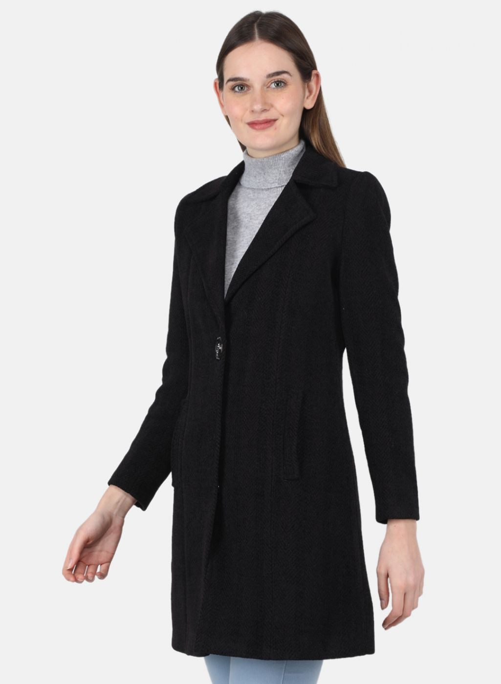 Women Black Solid Coat