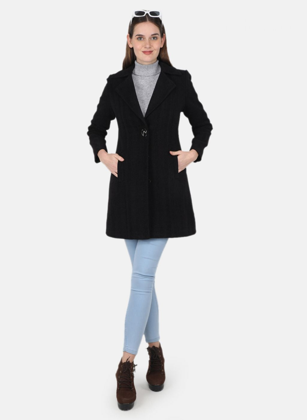 Women Black Solid Coat
