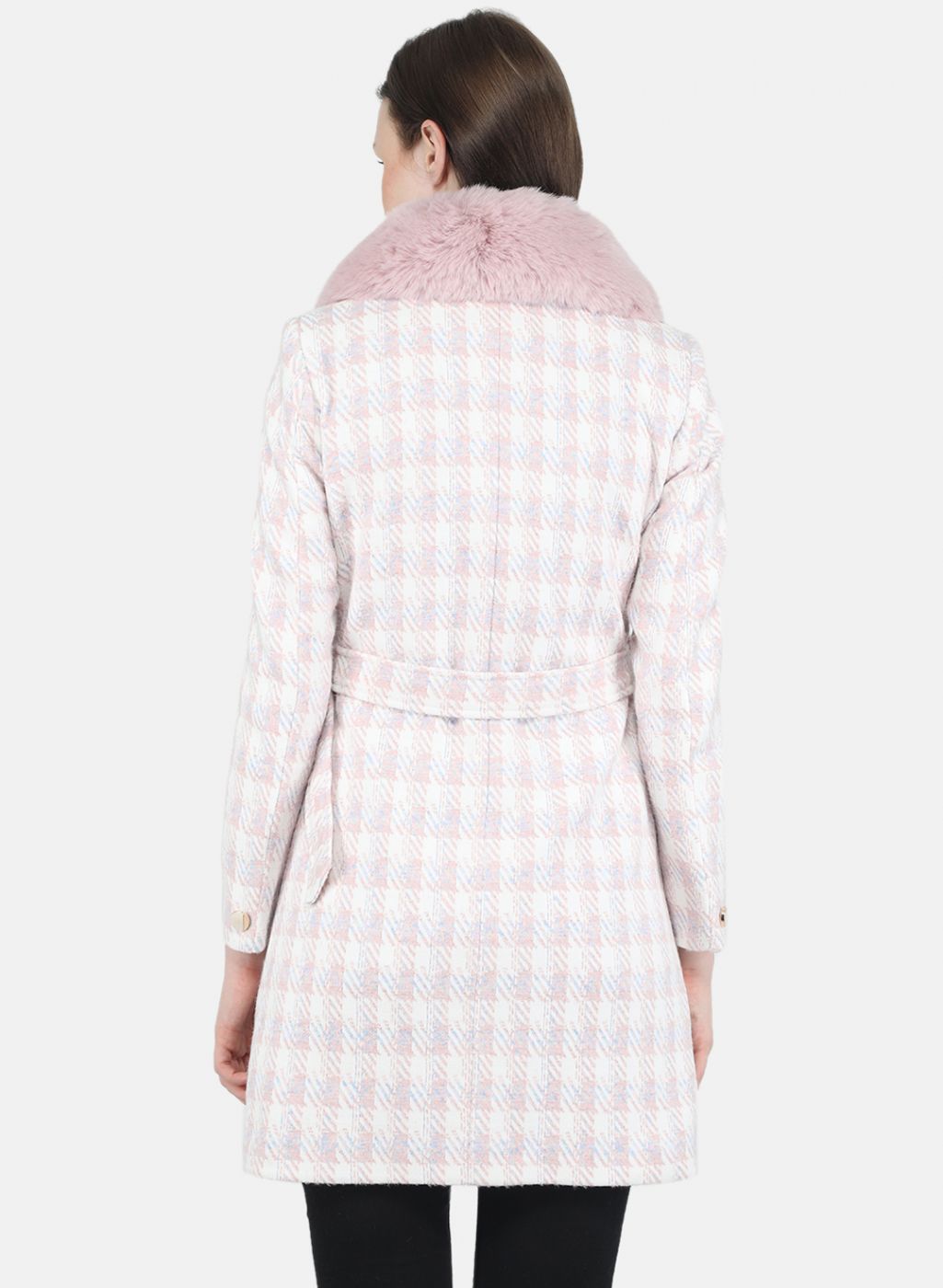 Women Pink Check Coat