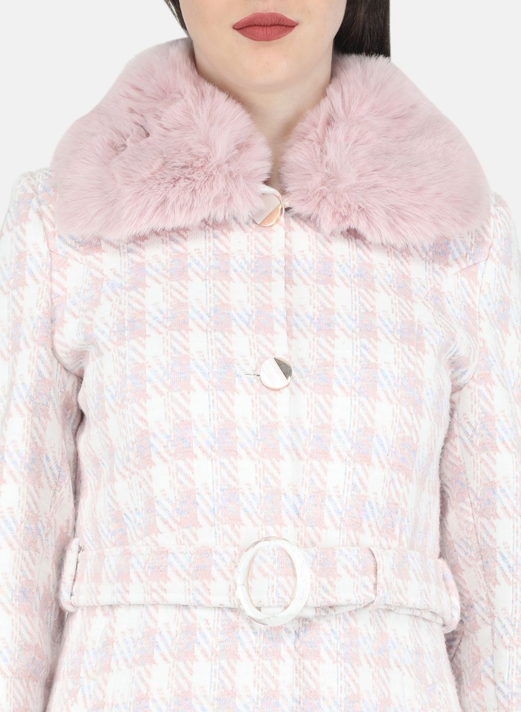 Women Pink Check Coat