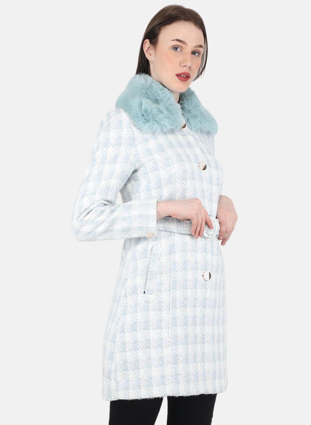 Women Blue Check Coat