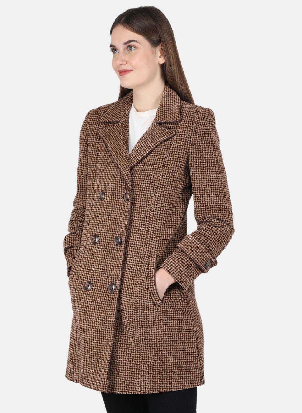 Women Brown Self design Coat