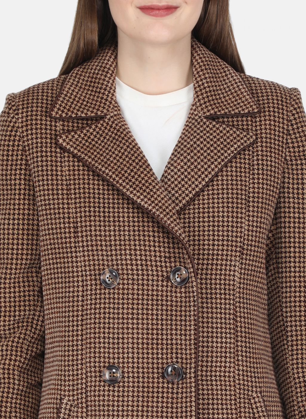 Women Brown Self design Coat