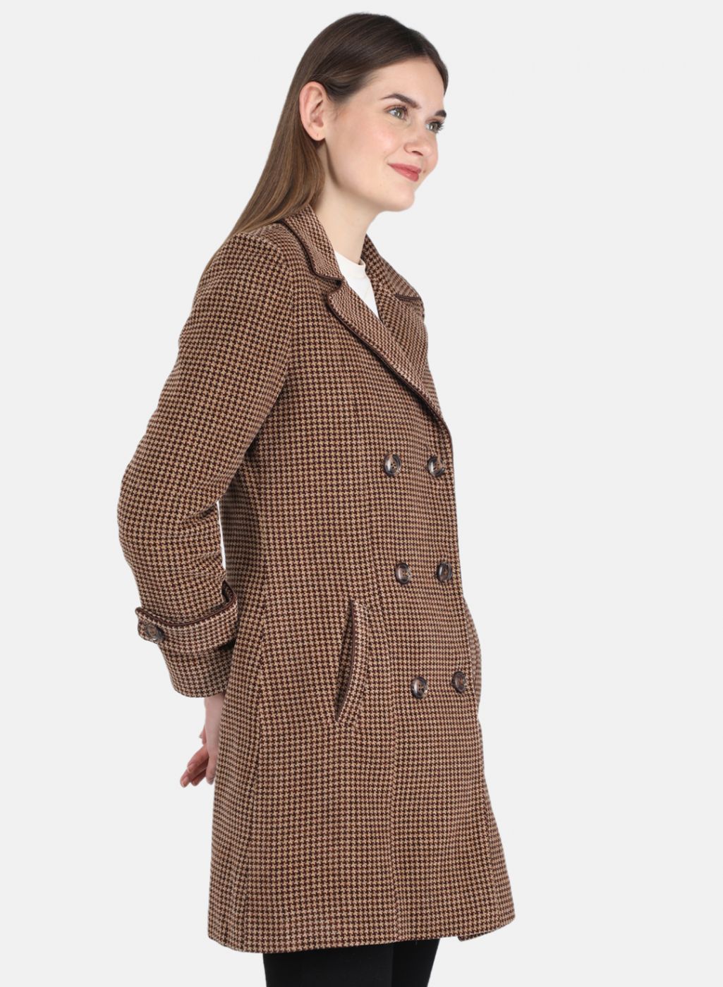 Women Brown Self design Coat