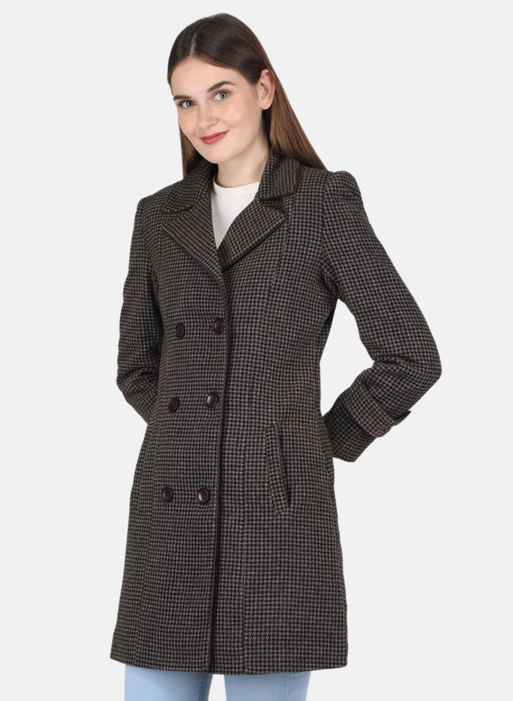 Women Grey Self design Coat
