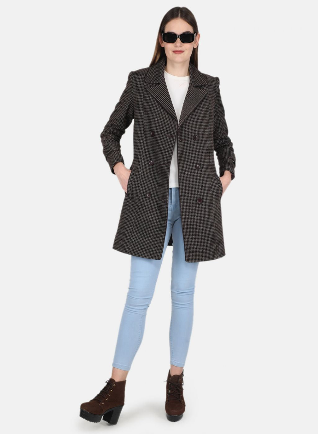 Women Grey Self design Coat