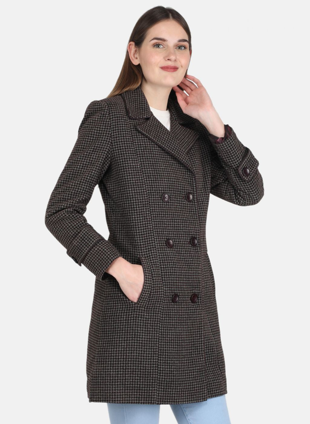 Women Grey Self design Coat