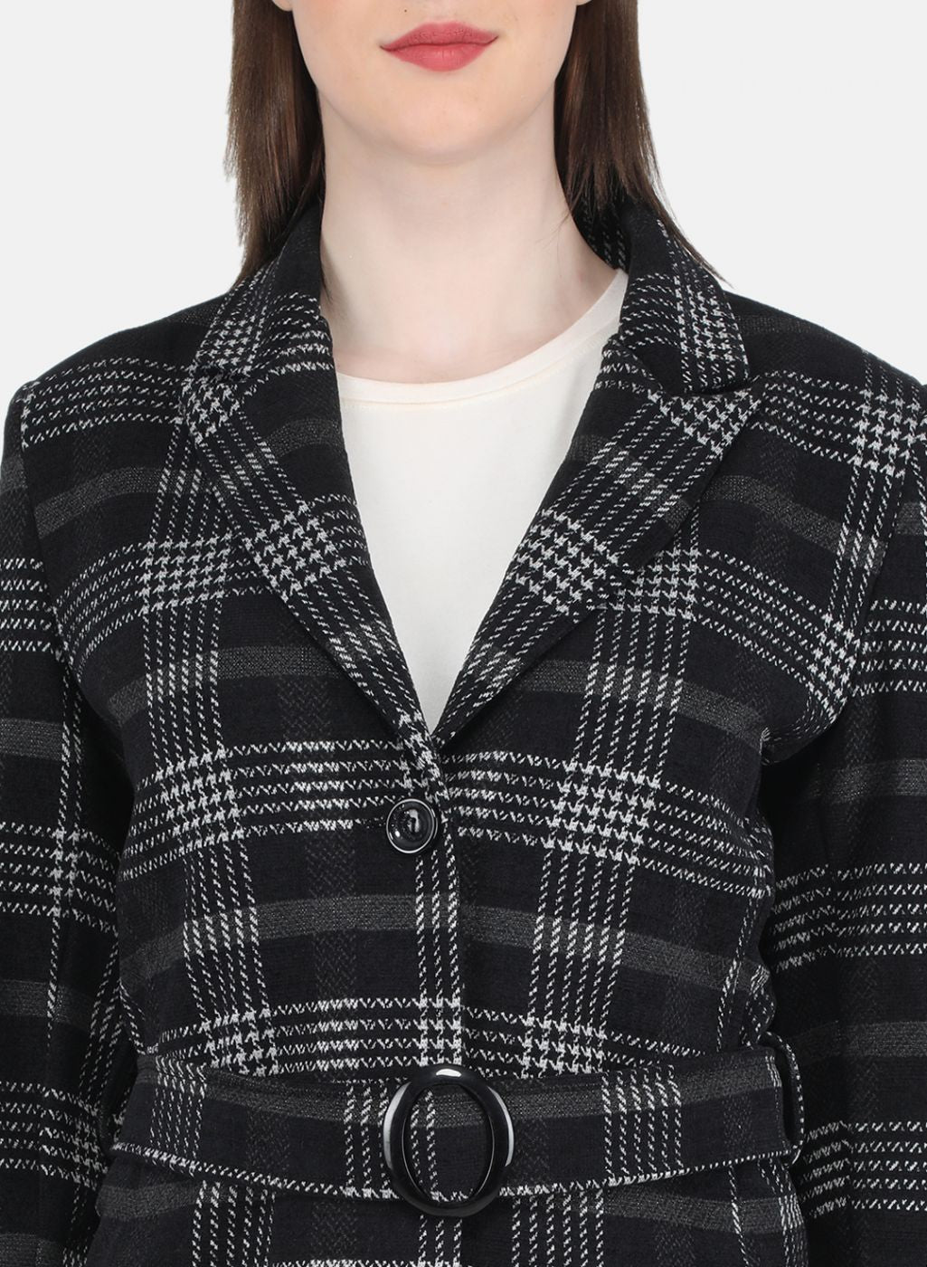 Women Black Check Coat