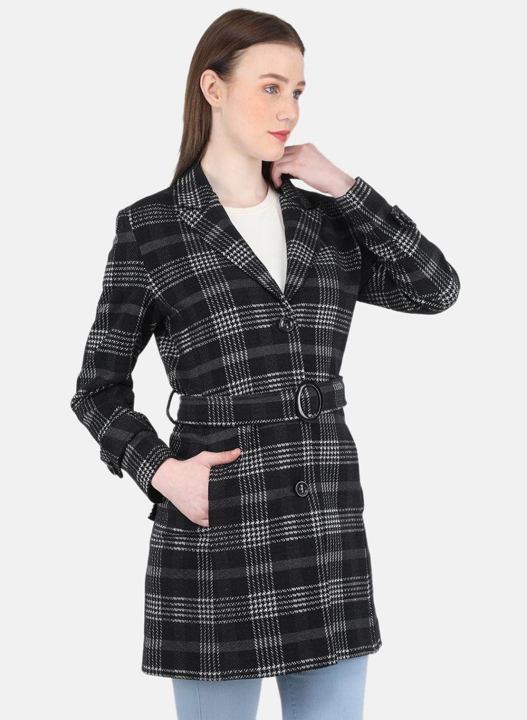 Women Black Check Coat