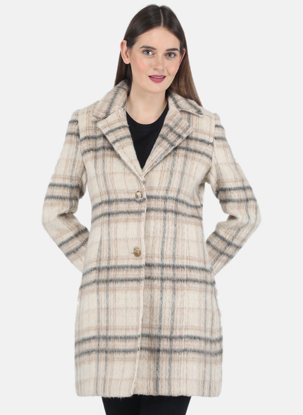 Wool Checkered Tracksuit Womens Buy Women Beige Check Coat Online