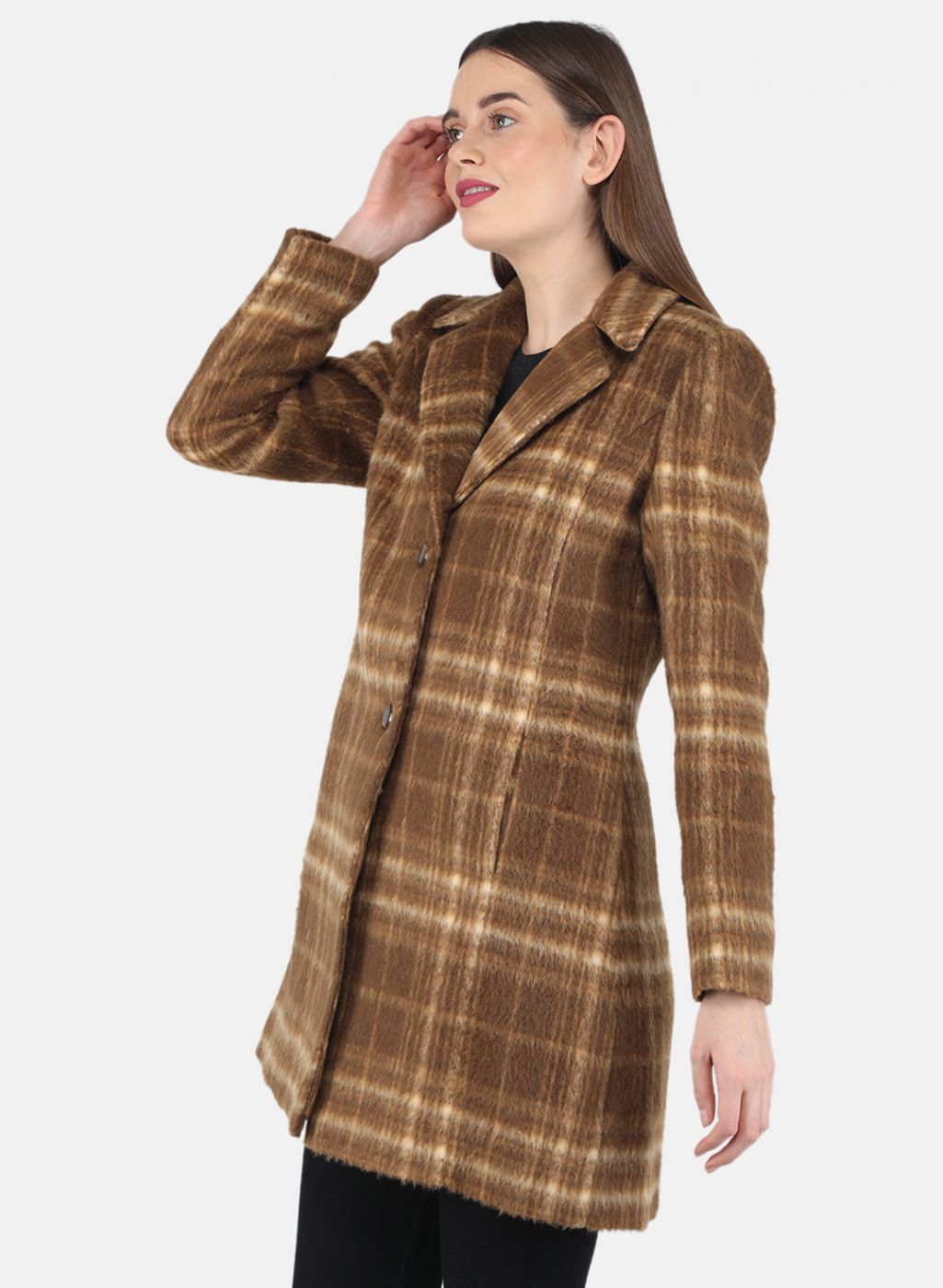 Women Brown Check Coat