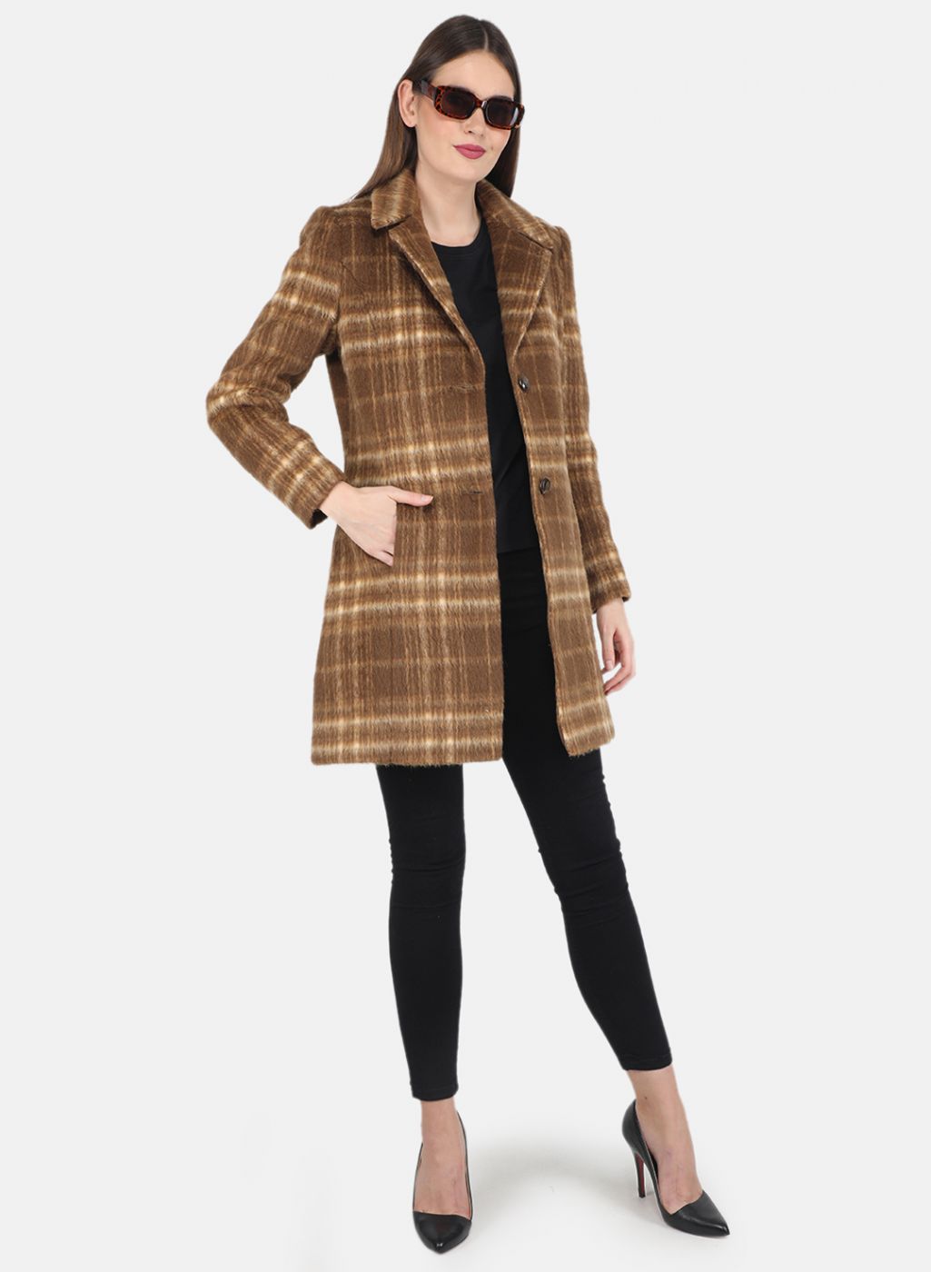 Women Brown Check Coat
