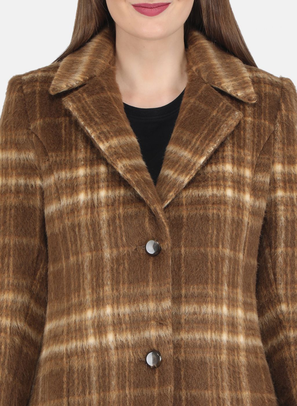 Women Brown Check Coat