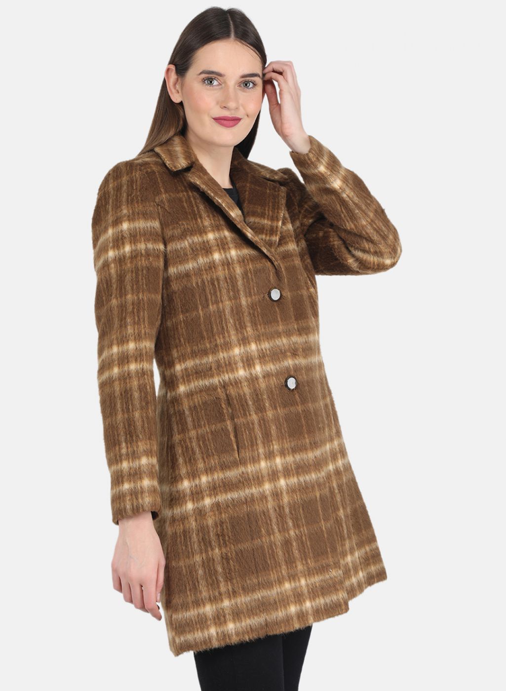 Women Brown Check Coat