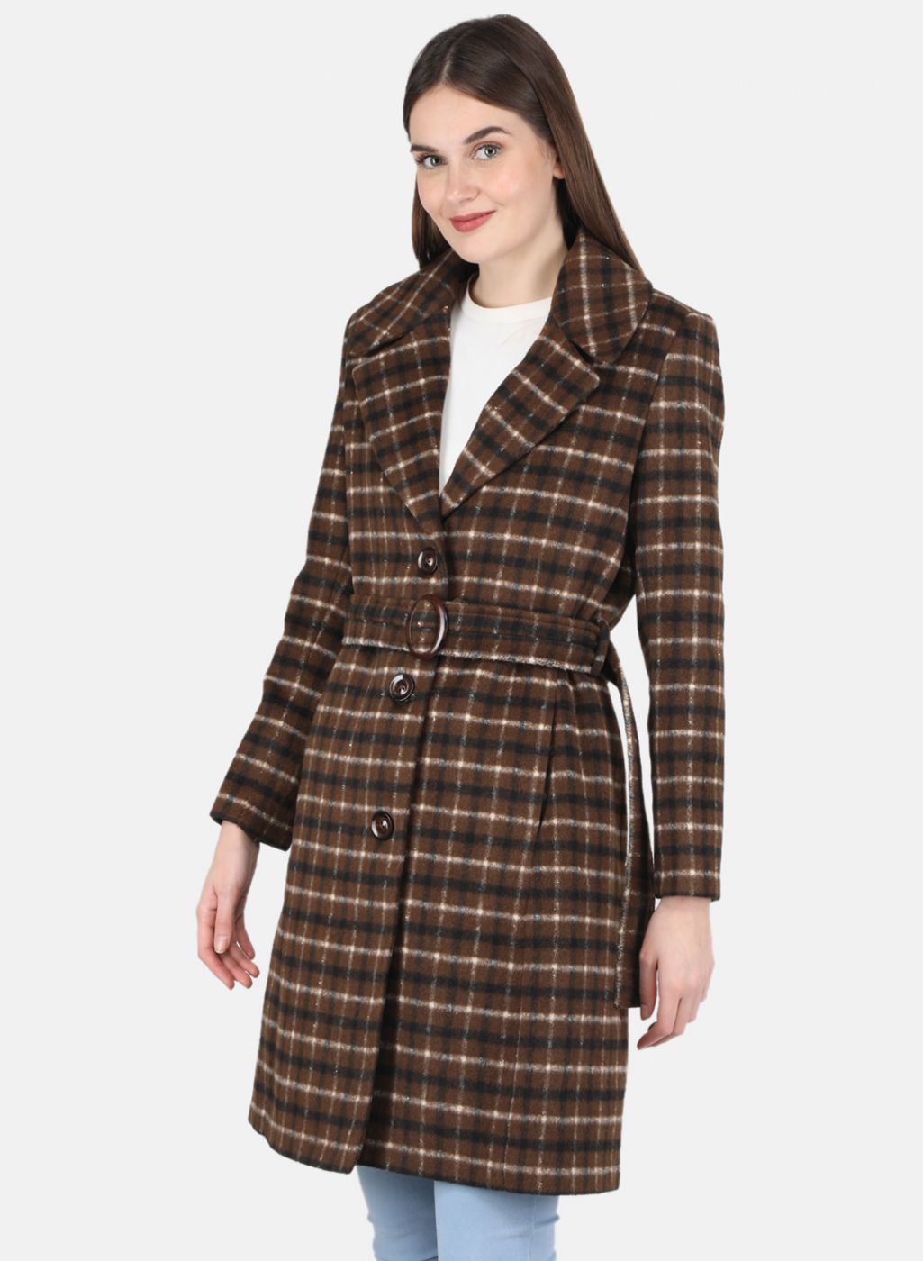 Women Brown Check Coat