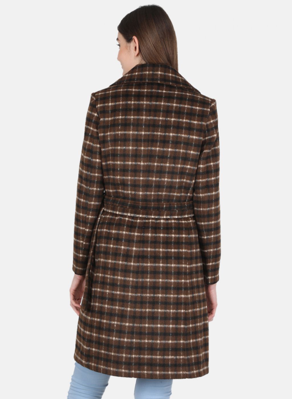 Women Brown Check Coat