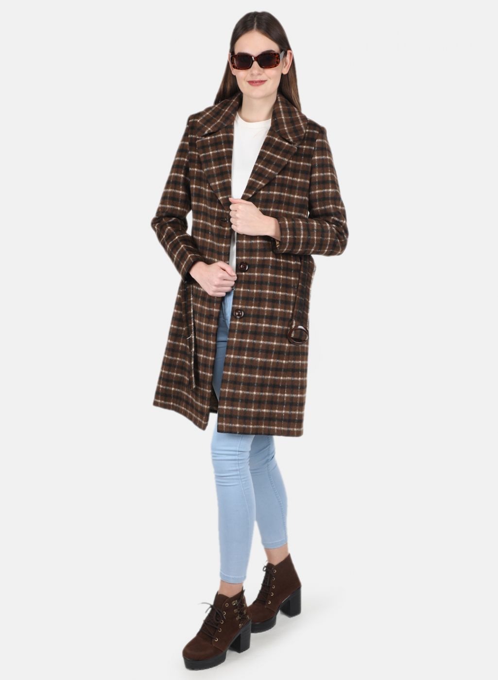 Women Brown Check Coat