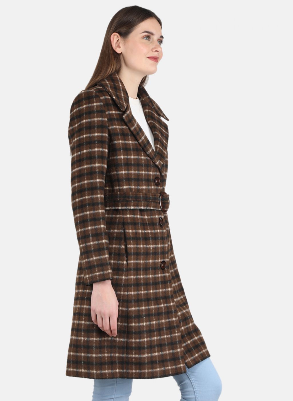 Women Brown Check Coat
