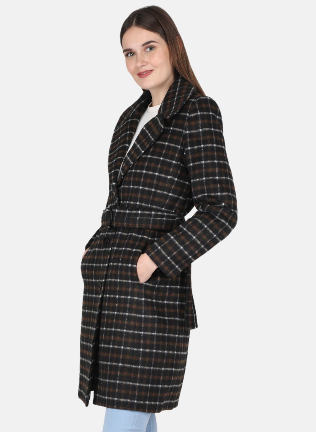 Women Black Check Coat