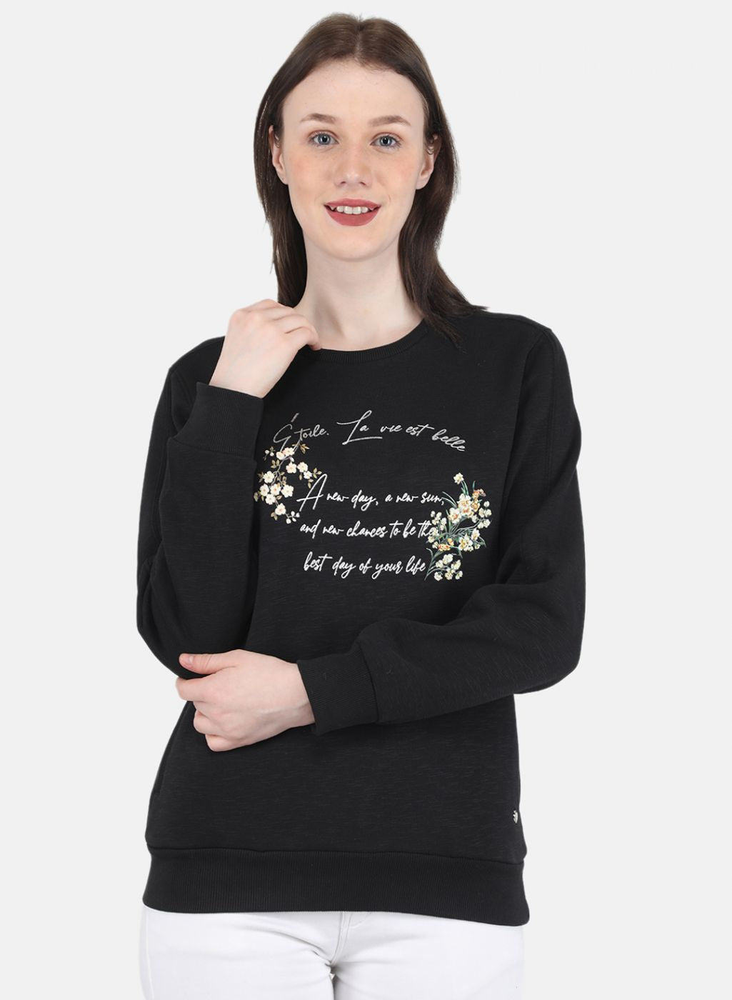 Women Black Printed Sweatshirt