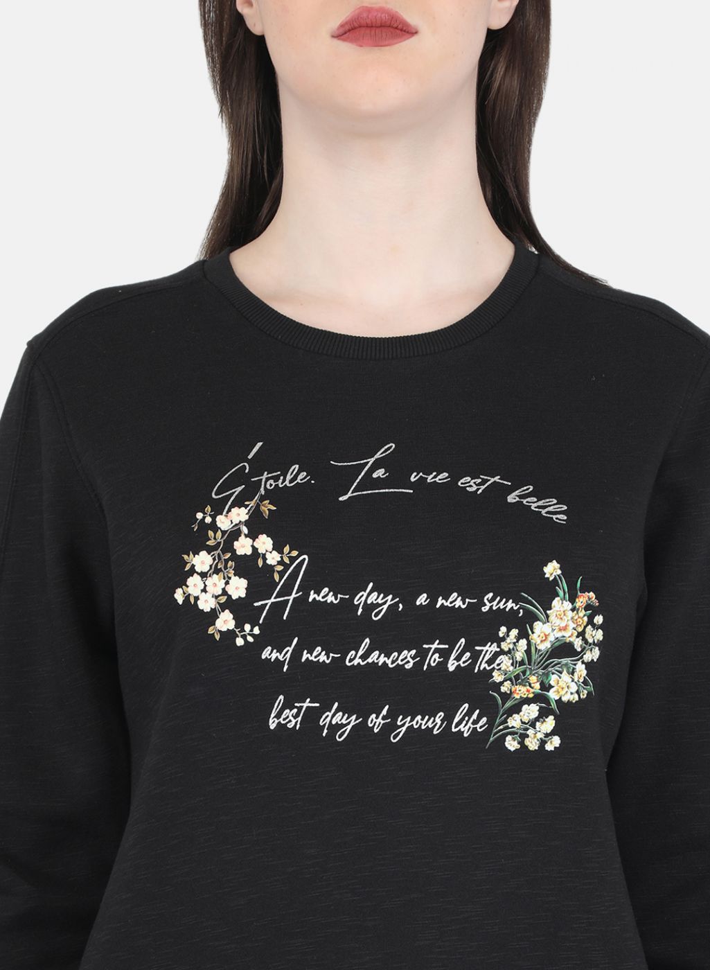 Women Black Printed Sweatshirt