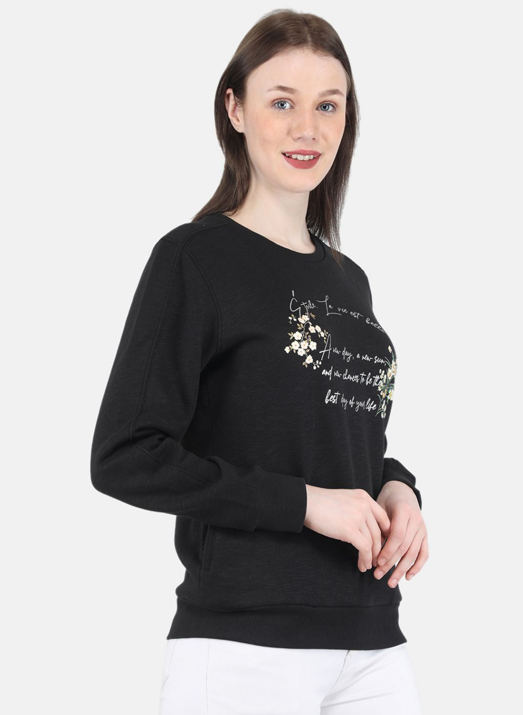Women Black Printed Sweatshirt