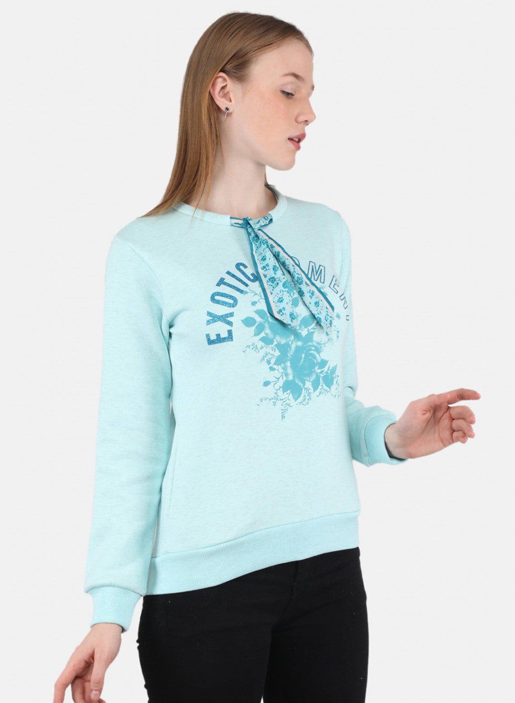 Women Aqua Blue Printed Sweatshirt