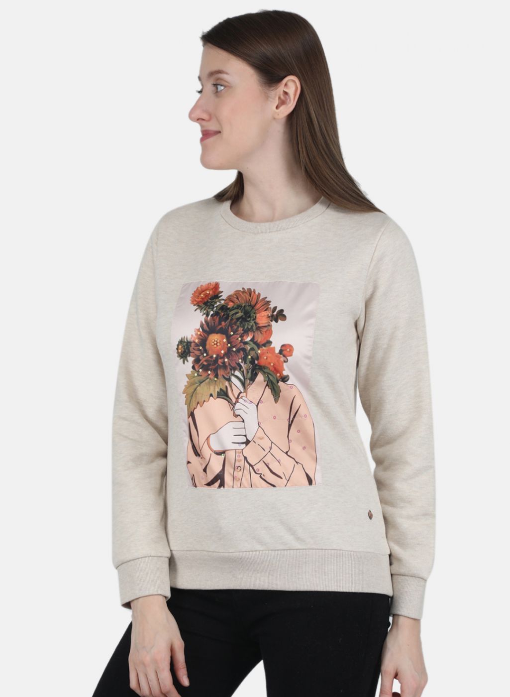Women Beige Printed Sweatshirt