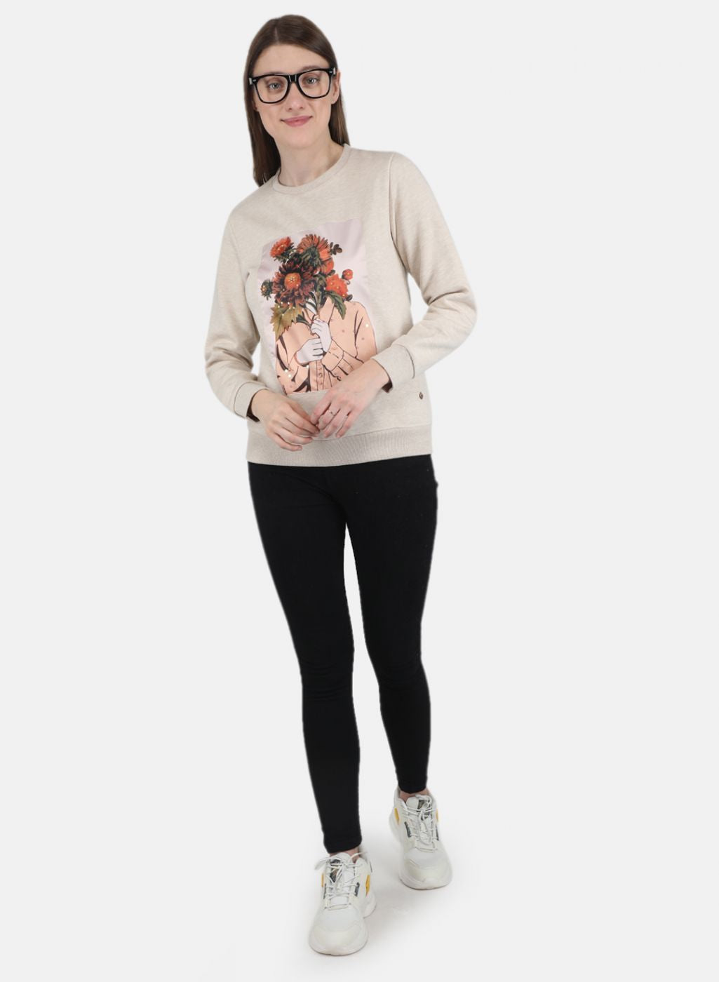 Women Beige Printed Sweatshirt
