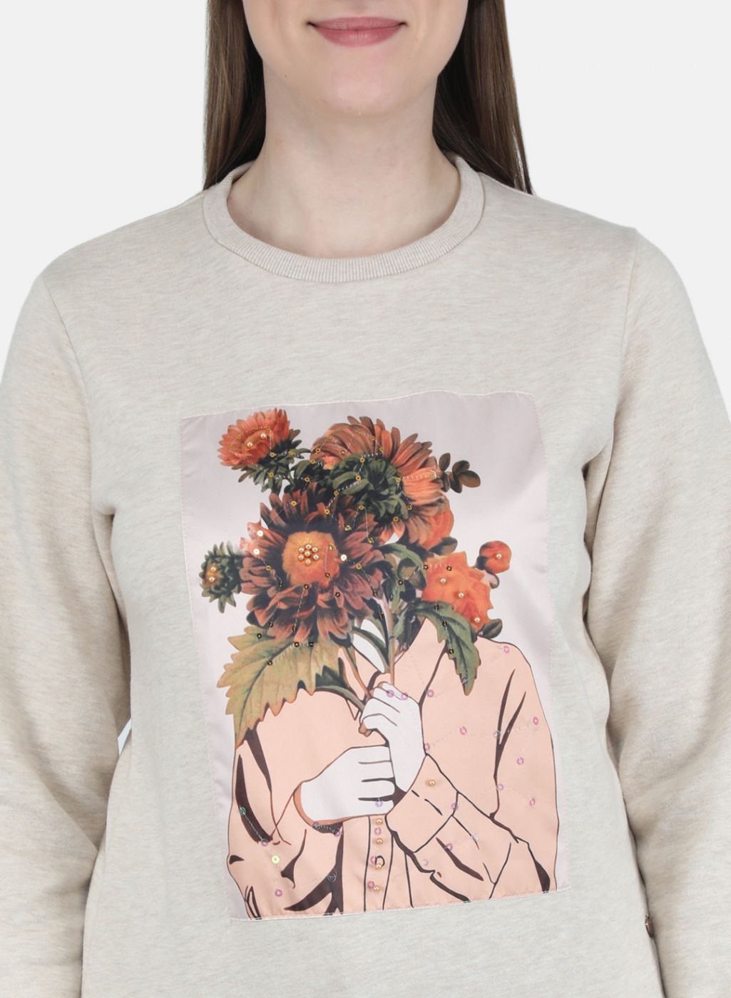 Women Beige Printed Sweatshirt