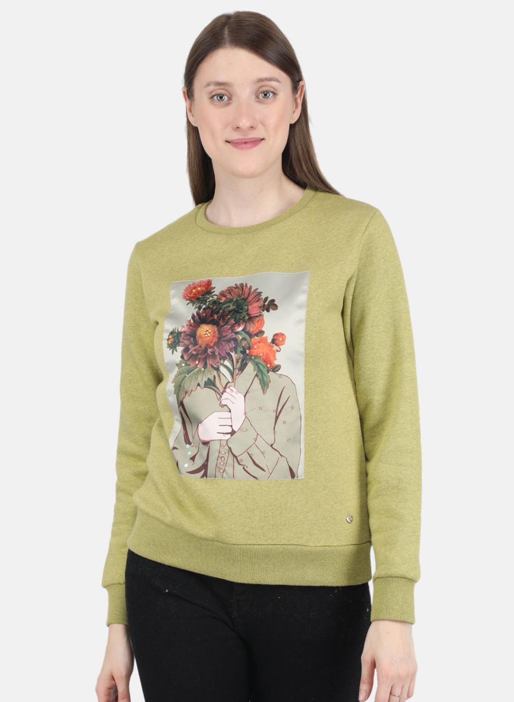 Women Green Printed Sweatshirt
