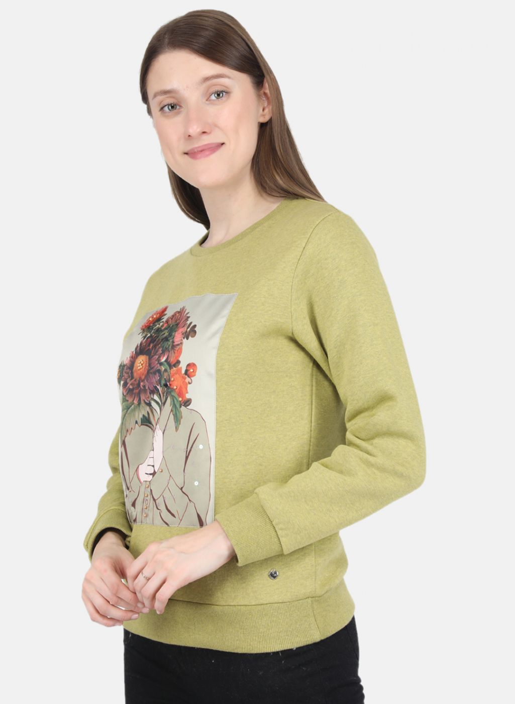 Women Green Printed Sweatshirt