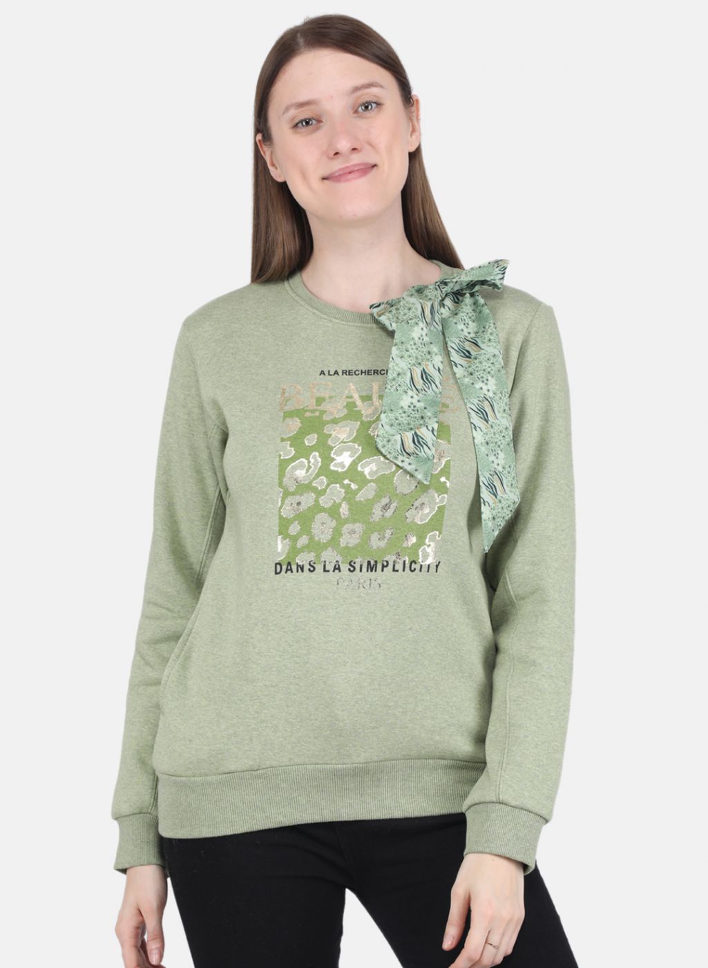 Women Green Printed Sweatshirt