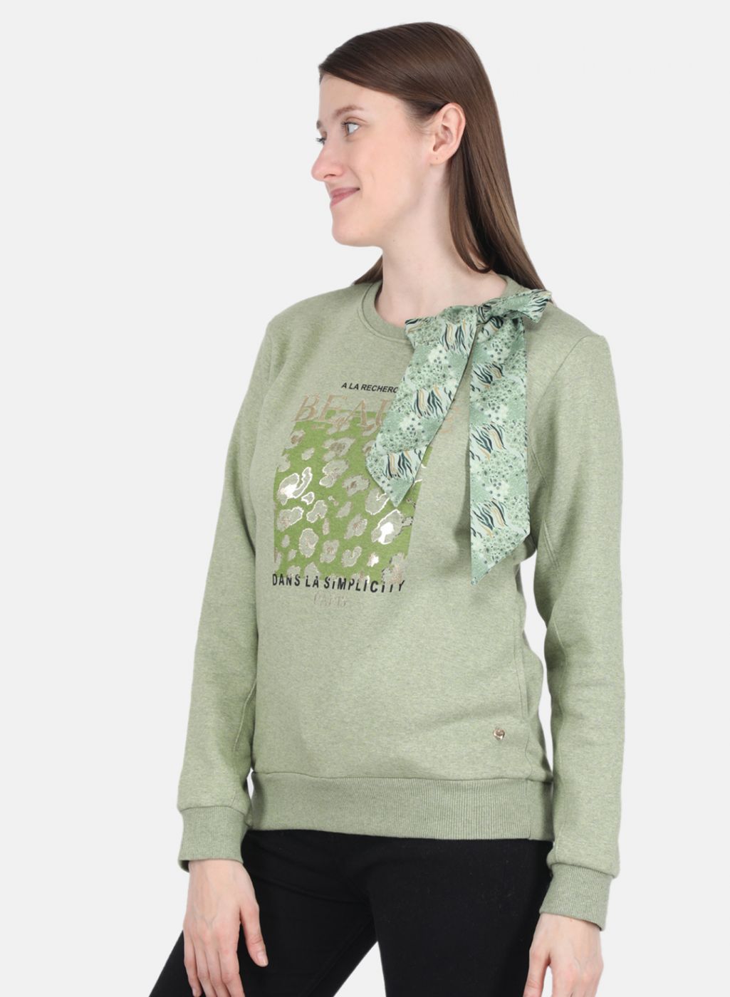 Women Green Printed Sweatshirt
