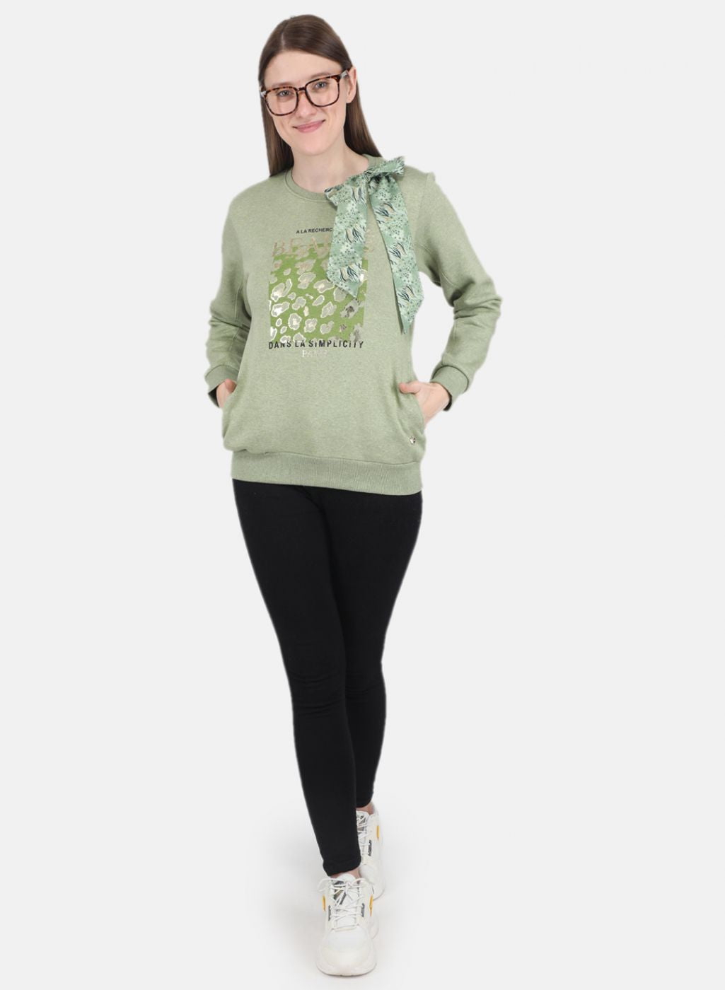 Women Green Printed Sweatshirt