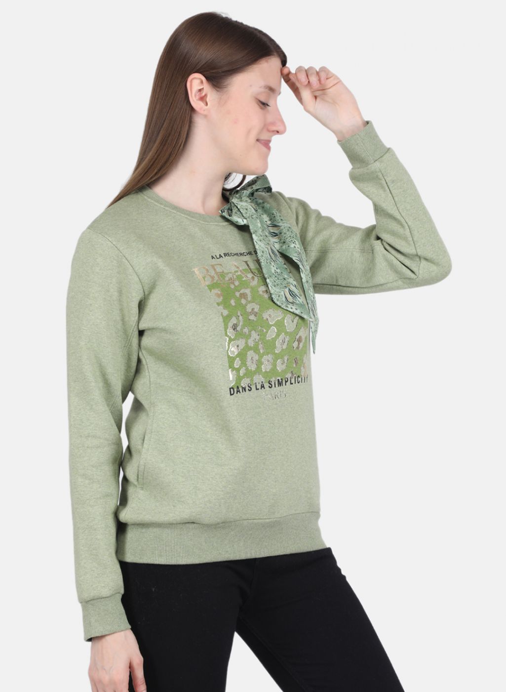 Women Green Printed Sweatshirt