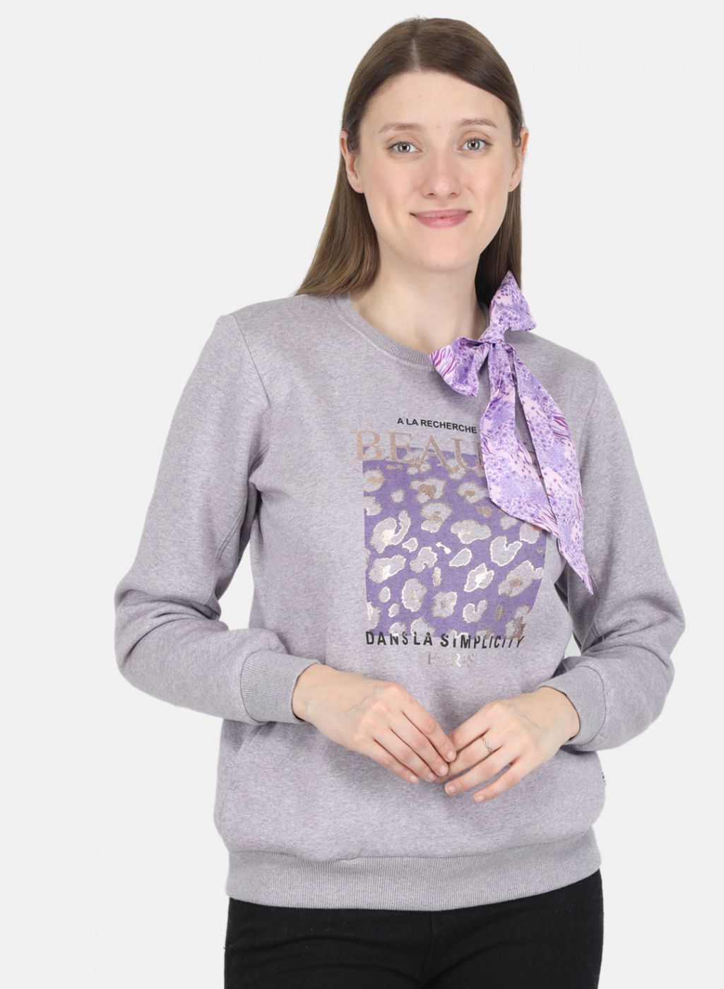 Women Purple Printed Sweatshirt