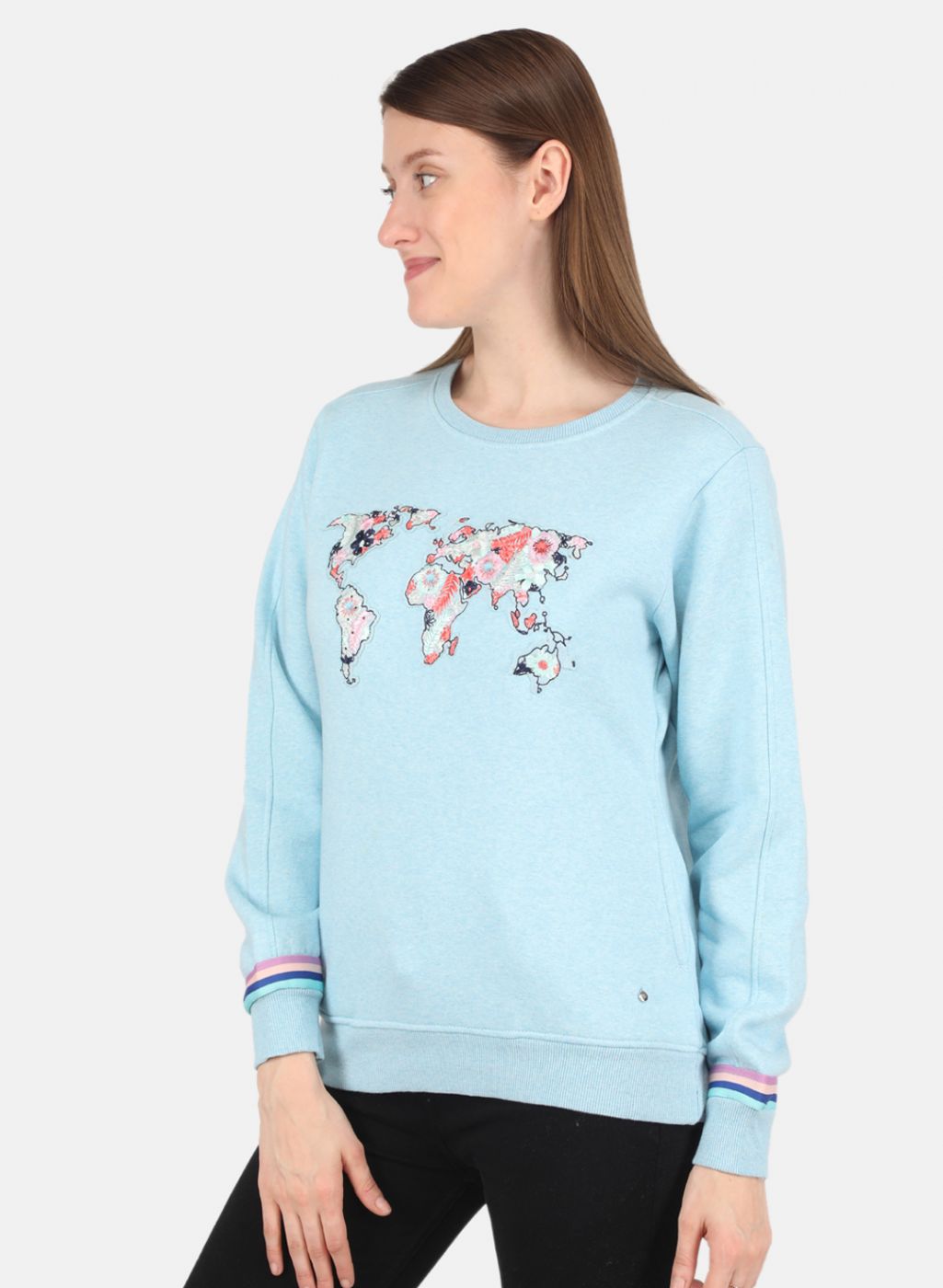Women Aqua Blue Embroidered Sweatshirt