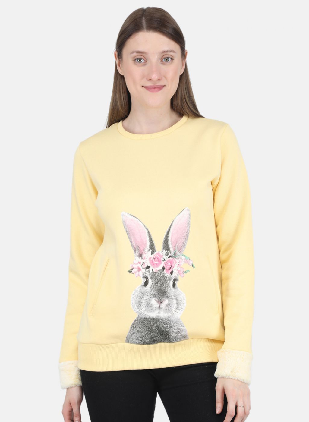 Women Yellow Printed Sweatshirt