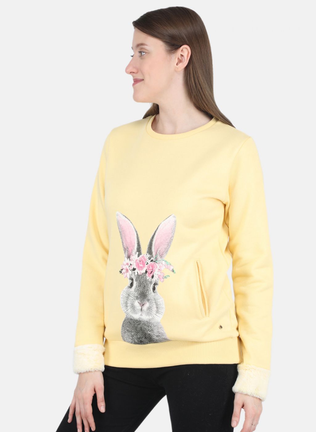 Women Yellow Printed Sweatshirt