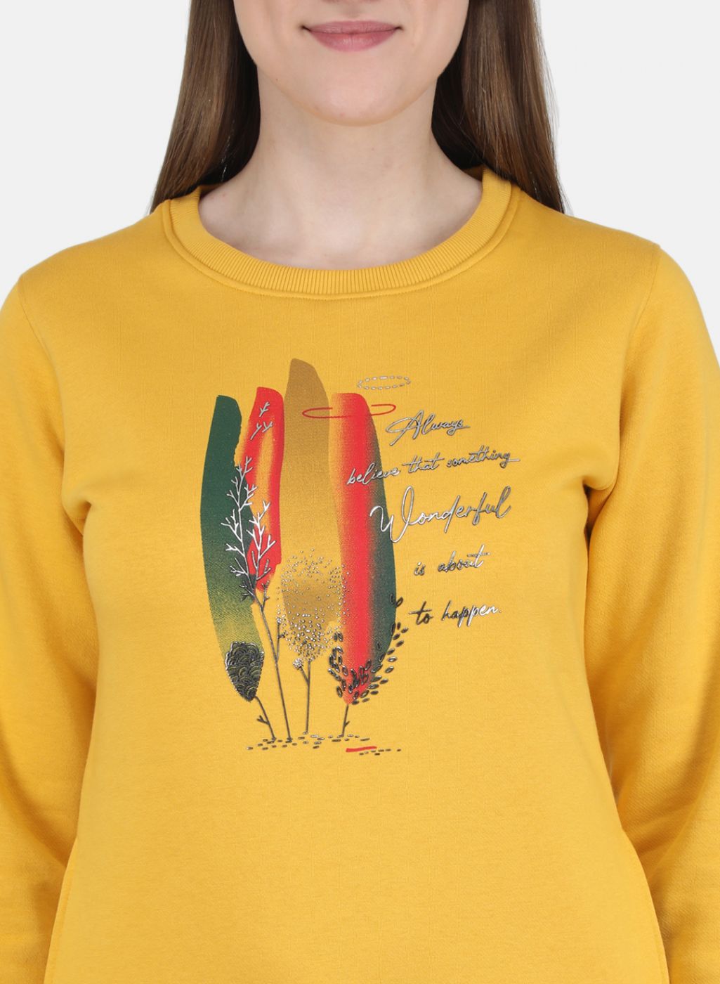 Women Mustard Printed Sweatshirt