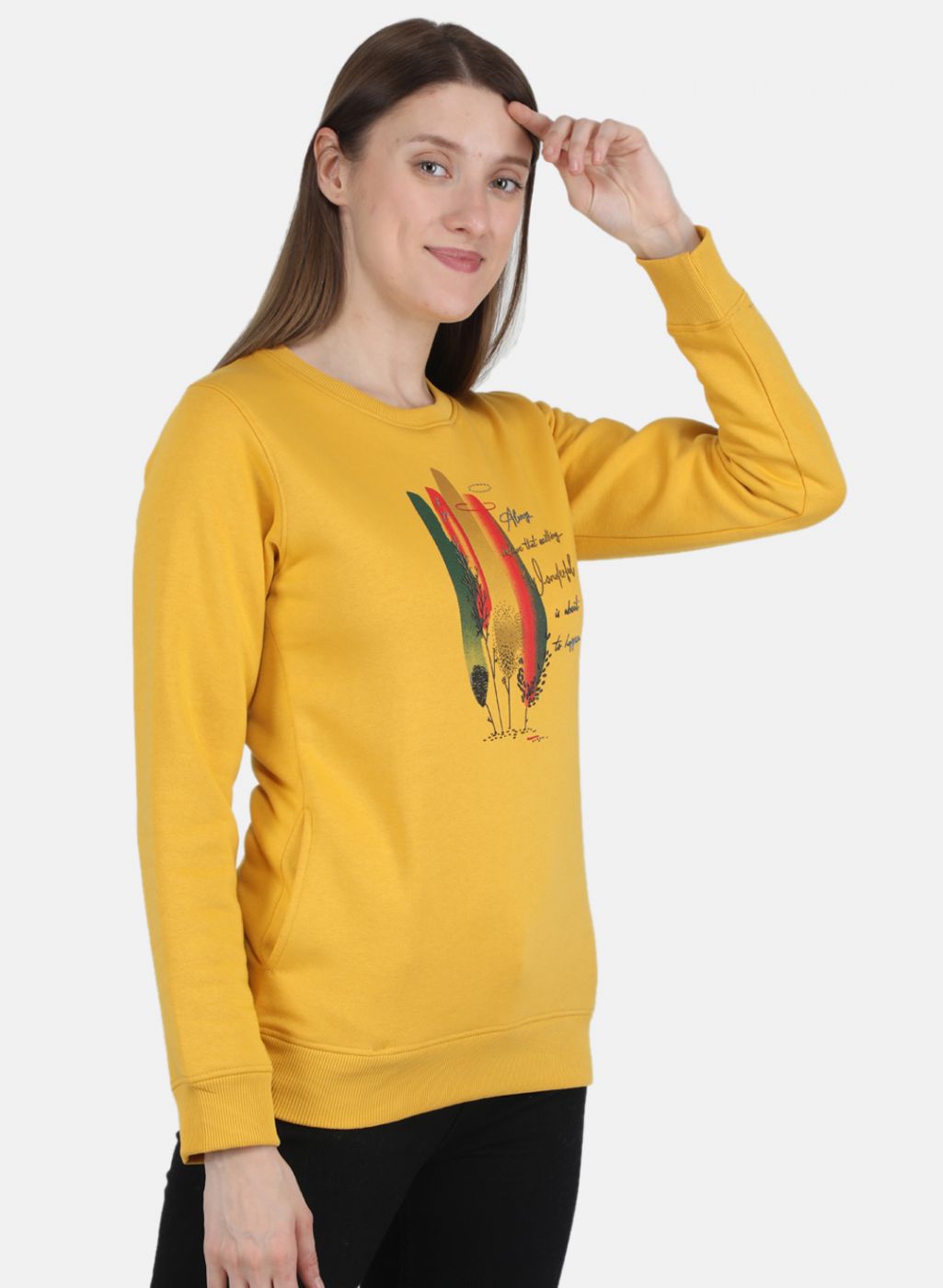 Women Mustard Printed Sweatshirt