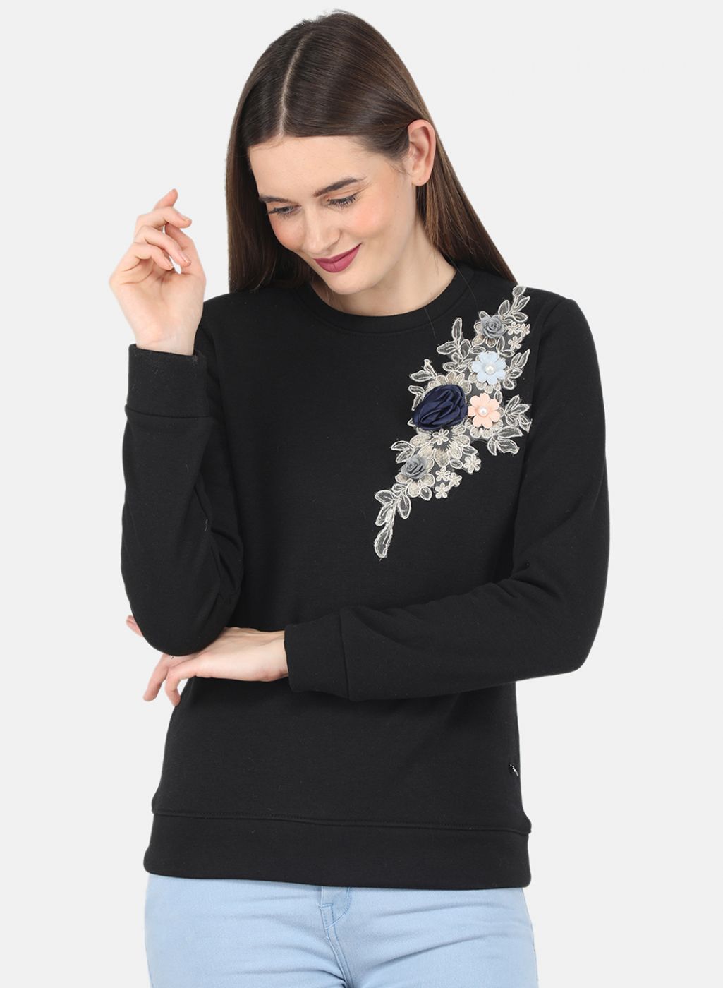 Women Black Printed Sweatshirt