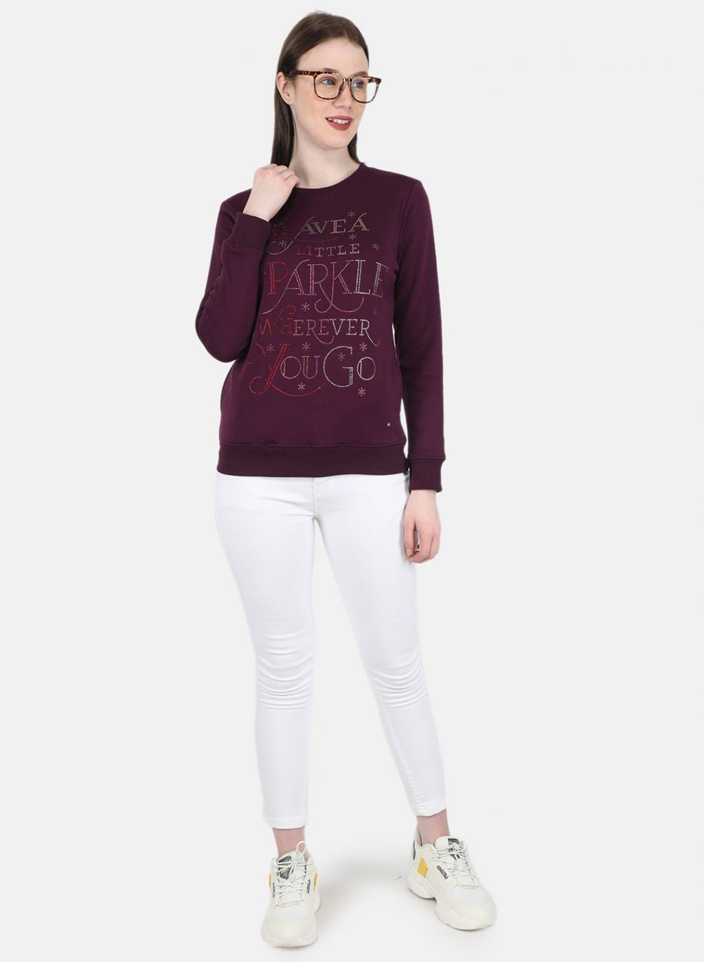 Women Purple Printed Sweatshirt