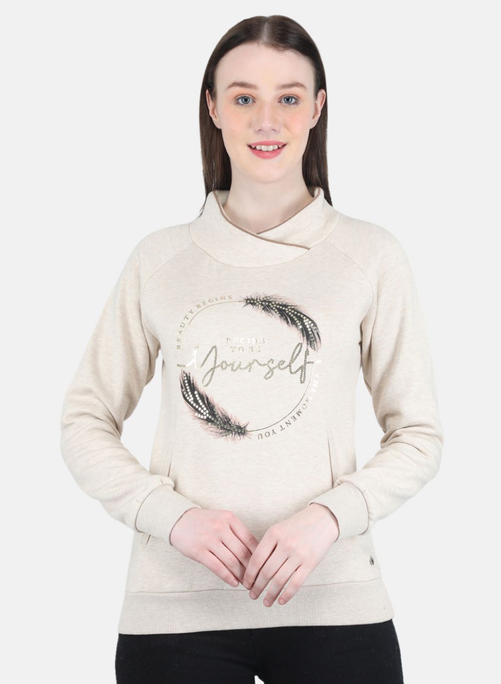 Women Beige Printed Sweatshirt