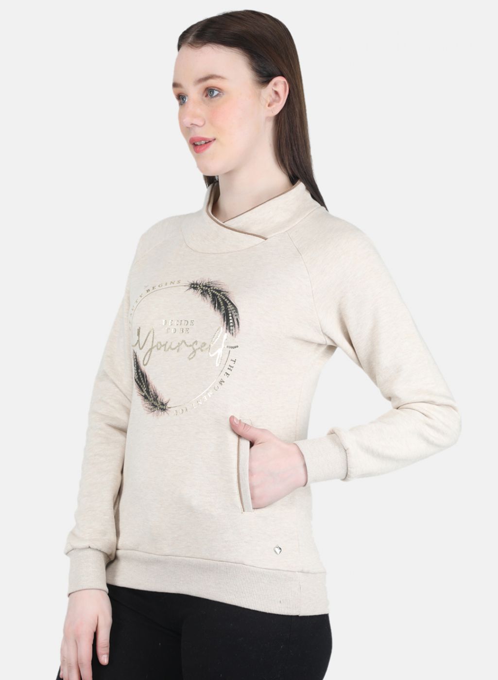 Women Beige Printed Sweatshirt