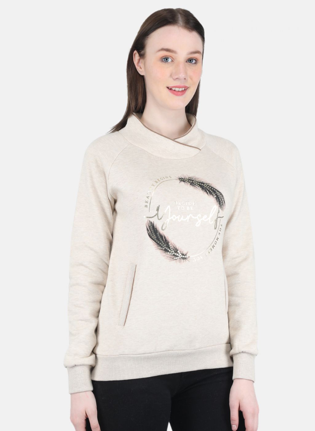 Women Beige Printed Sweatshirt