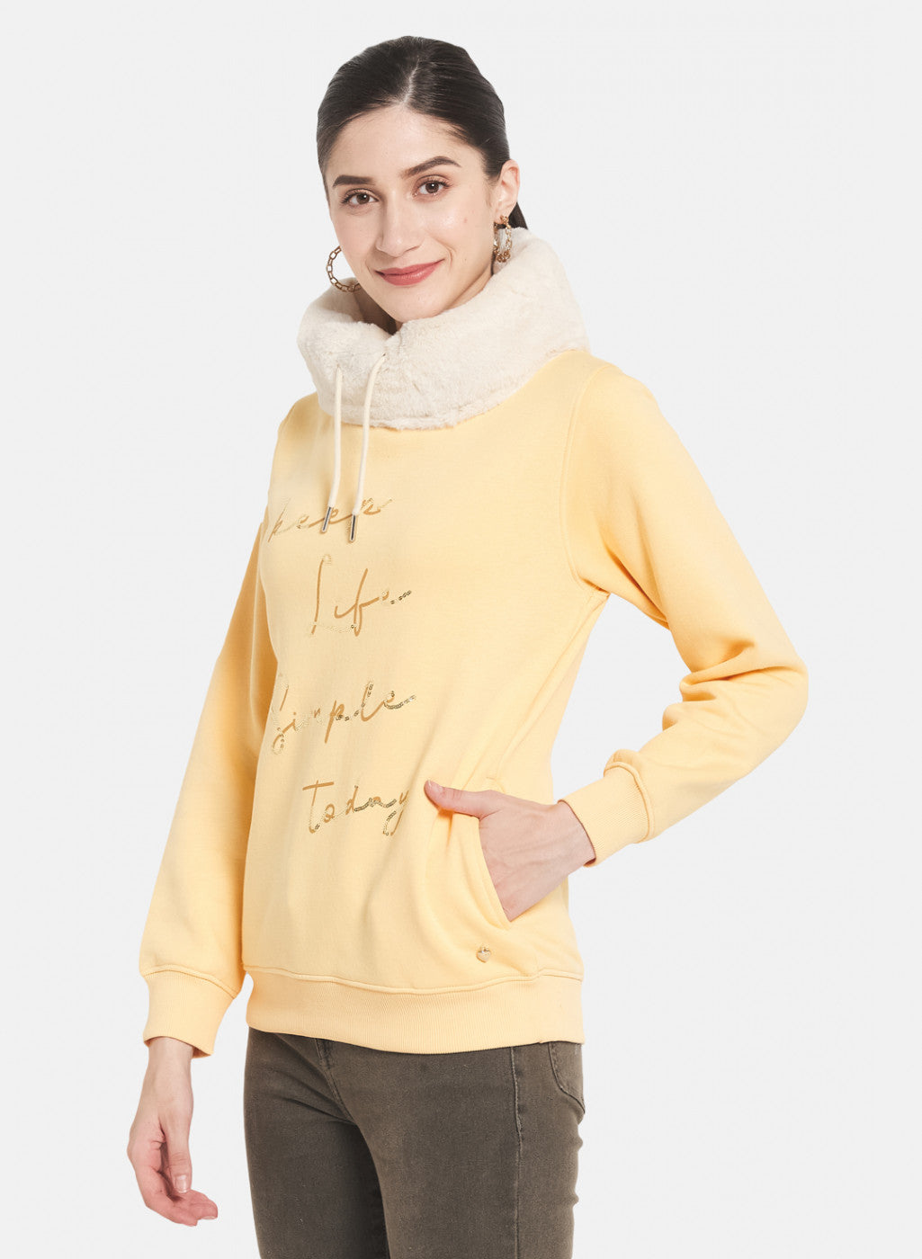 Women Yellow Embroidered Sweatshirt